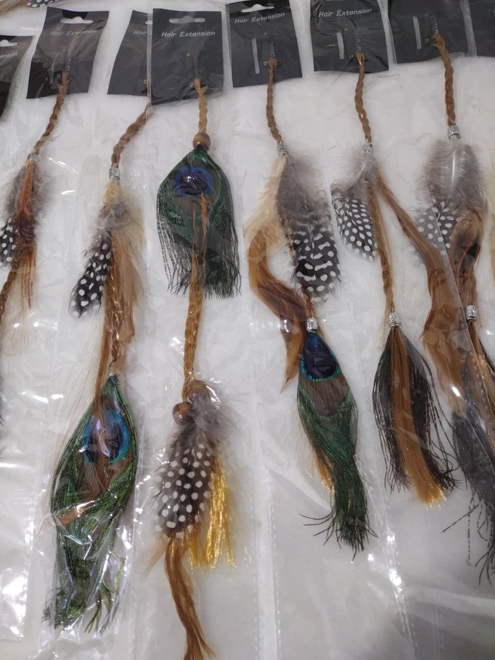 Lote de 22 Extensiones de Cabello Pluma Empaquetadas Individuales Lote de Revendedor Foto 3 de 4