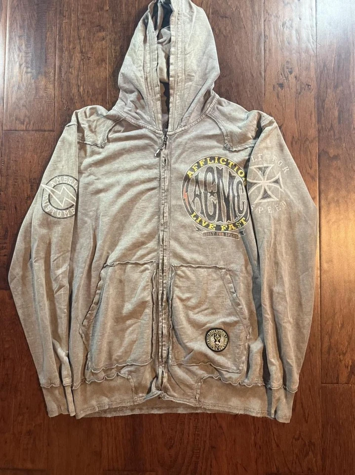 Sudadera con Capucha Y2K Affliction American Customs Talla XL Punk Grunge Emo Foto 2 de 4