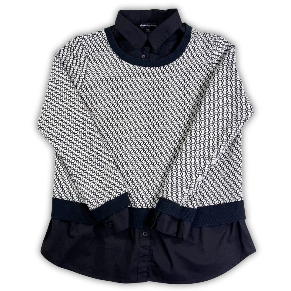 Camisa Suéter Camisa Cuello Sharagano Dosfer Talla Grande Capas Academia Oficina Y2K Foto 2 de 4