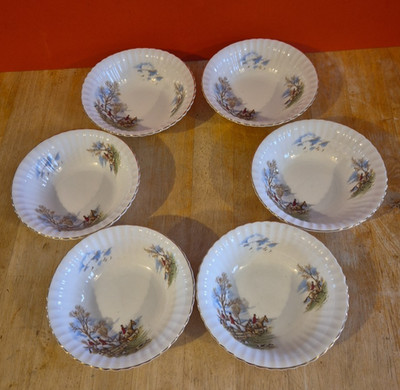 Vintage Regency Bone China Müsli Schalen 6er Set Tally Ho/Jagdszene