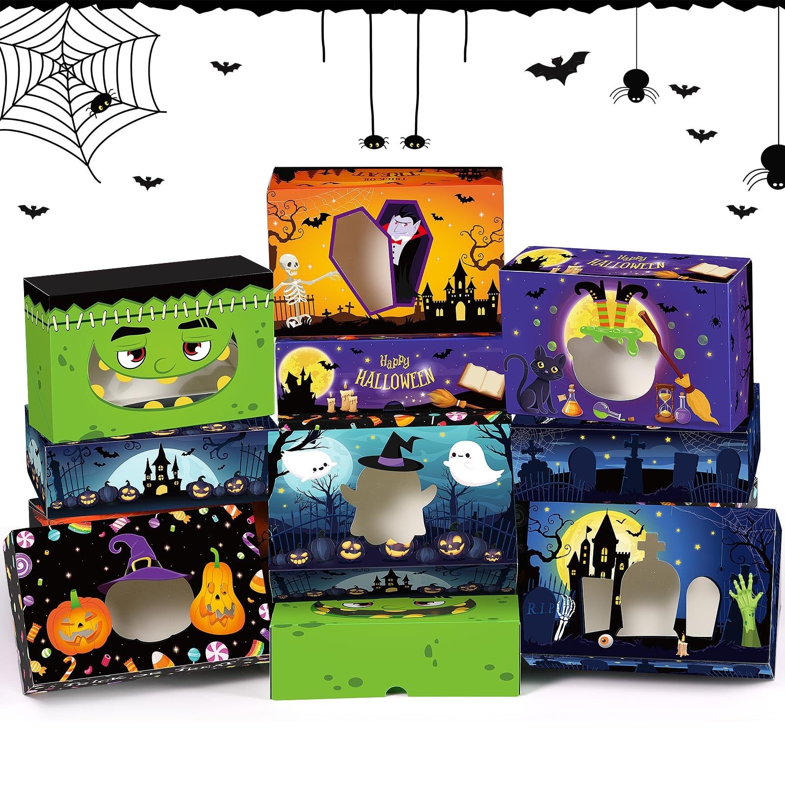 36 Pcs Halloween Cookie Boxes with Window 8.7 x 5.5 x 2.8 Inch Halloween Trea...