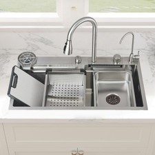Stainless Steel Kitchen Sink Brushed Nickel Single Bowl Workstation 31.5"x17.7 "