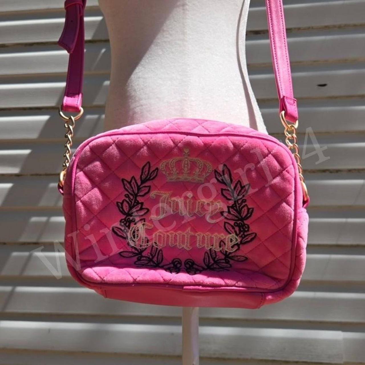 Juicy Couture Pink Velour Royal Couture Quilted Crossbody Bag Y2K Mcbling Preppy