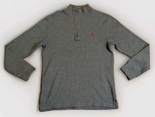 Polo Ralph Lauren Quarter Zip Sweater Boys Large 14-16 Gray Red Pony Cotton