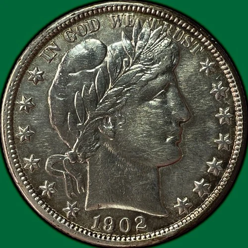 1902-O Barber Half Dollar Almost Uncirculated AU Coin, Cleaning #36586