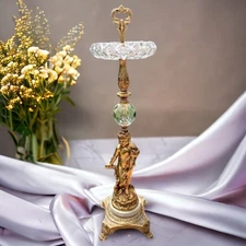 Crystal  30" Floor Ashtray Solid Bronze Cherub Marble Base Wedding Centerpiece