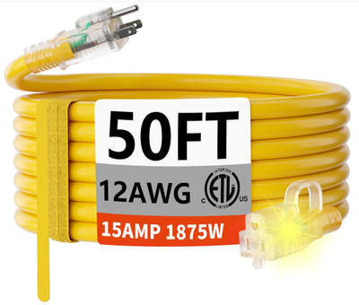 Cable extensión exterior 15 m 12AWG 15A impermeable con indicador luz, Nuevo