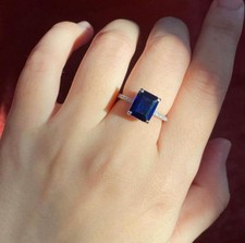 925 Sterling Silver Blue Sapphire Engagement Ring Octagon Cut Halo Gift For Her
