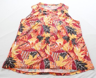 North Style Women's Plus Tropical Print Sleeveless Top AC2 Red Spice Size 1X 
