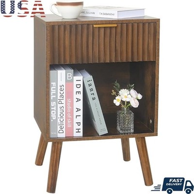 Chic Nightstand Fluted Design Spacious Storage Easy Assembly Wood Bedside Table