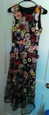 Stunning 3D Floral Tulle Long Evening Dress Black Multi Flowers Small