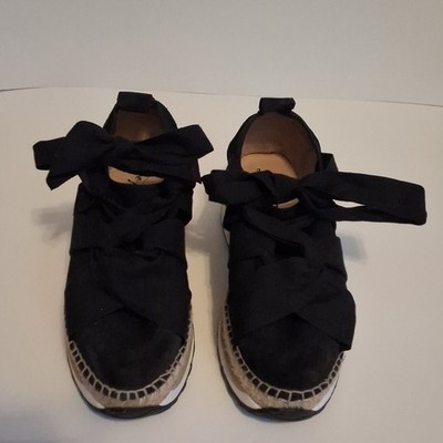 Free People Black Espadrille Flats Tie Closure Closed Toe Bow Womens 6.5