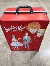 1963 Vtg Ponytail Vintage Barbie and Ken Red Double Doll Case / Trunk w extras 