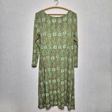 Gudrun Sjoden Dress Size 14 Olive Green Long Sleeve Floral Jersey Casual Boho