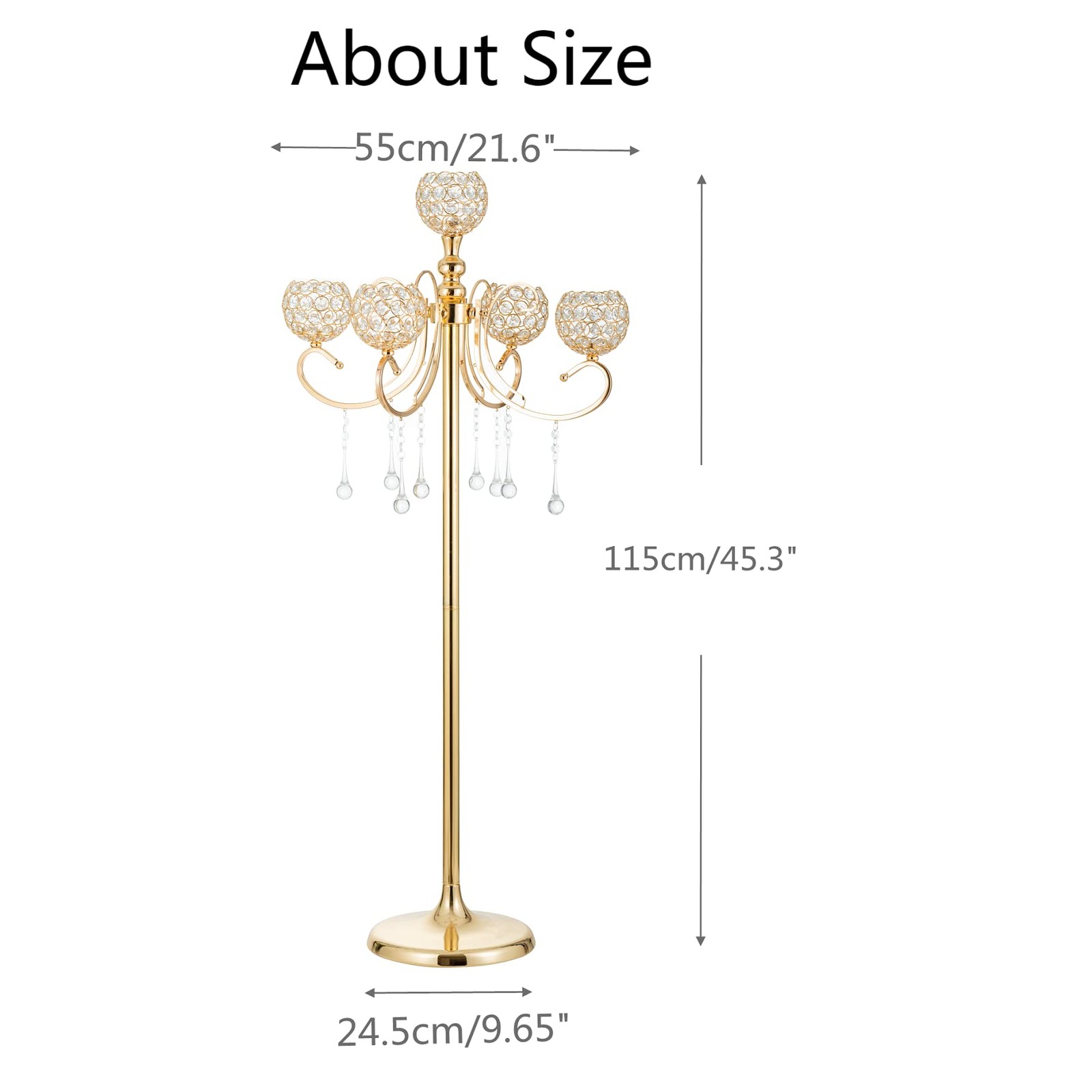Gold Floor Candelabra for centerpieces, 45.3in Tall 5-Branch Candle Holder wi...