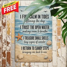 Ocean Wave Sandy Beach Quote Decor 8x12 Coastal Inspire Tin Metal Wall Sign