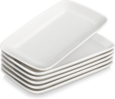 MALACASA Servierplatte Porzellan, Serviertablett 6-teiliges Set, 25 x 14 cm Weiß