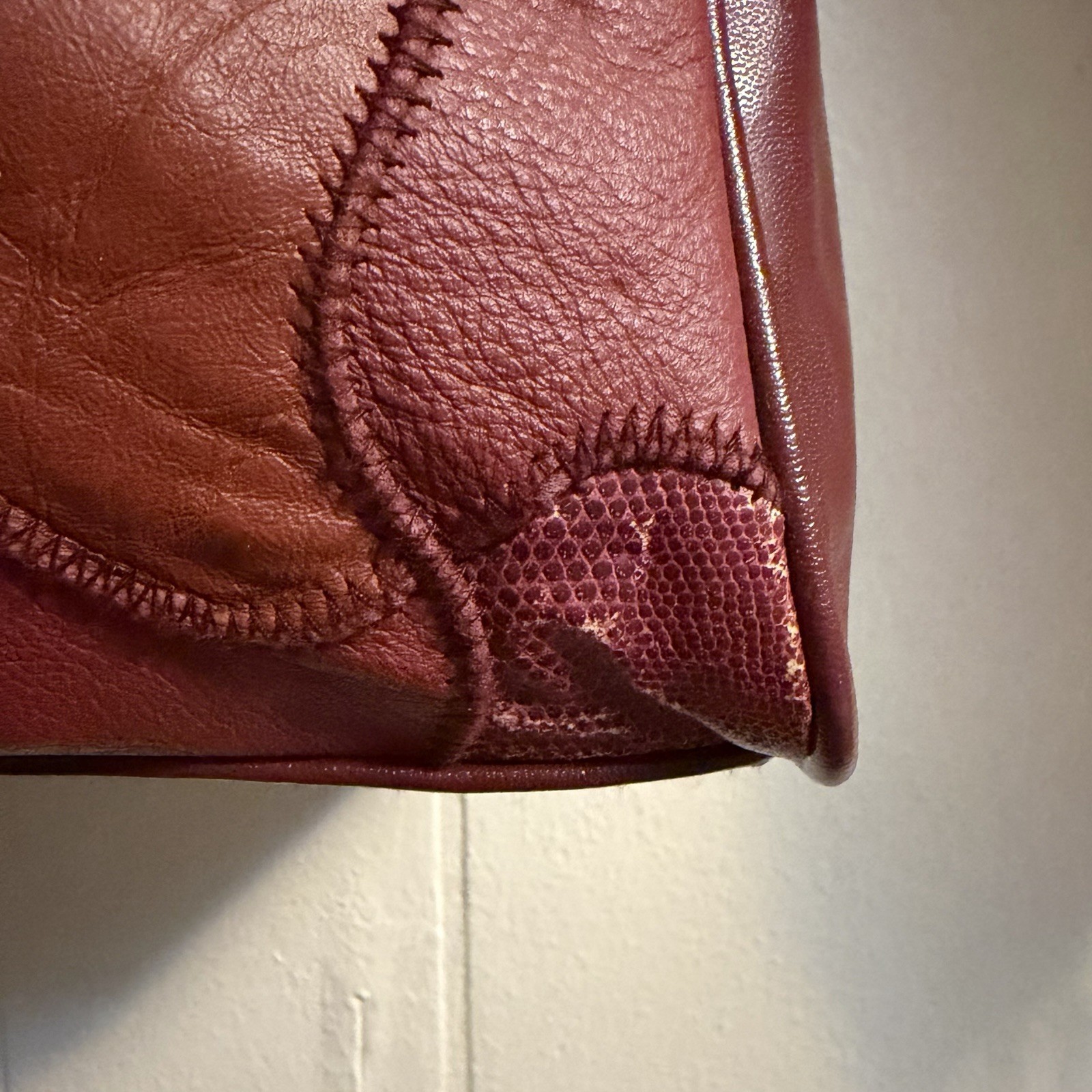 Vintage Red Leather Patchwork Shoulder Purse HAS … - image 3