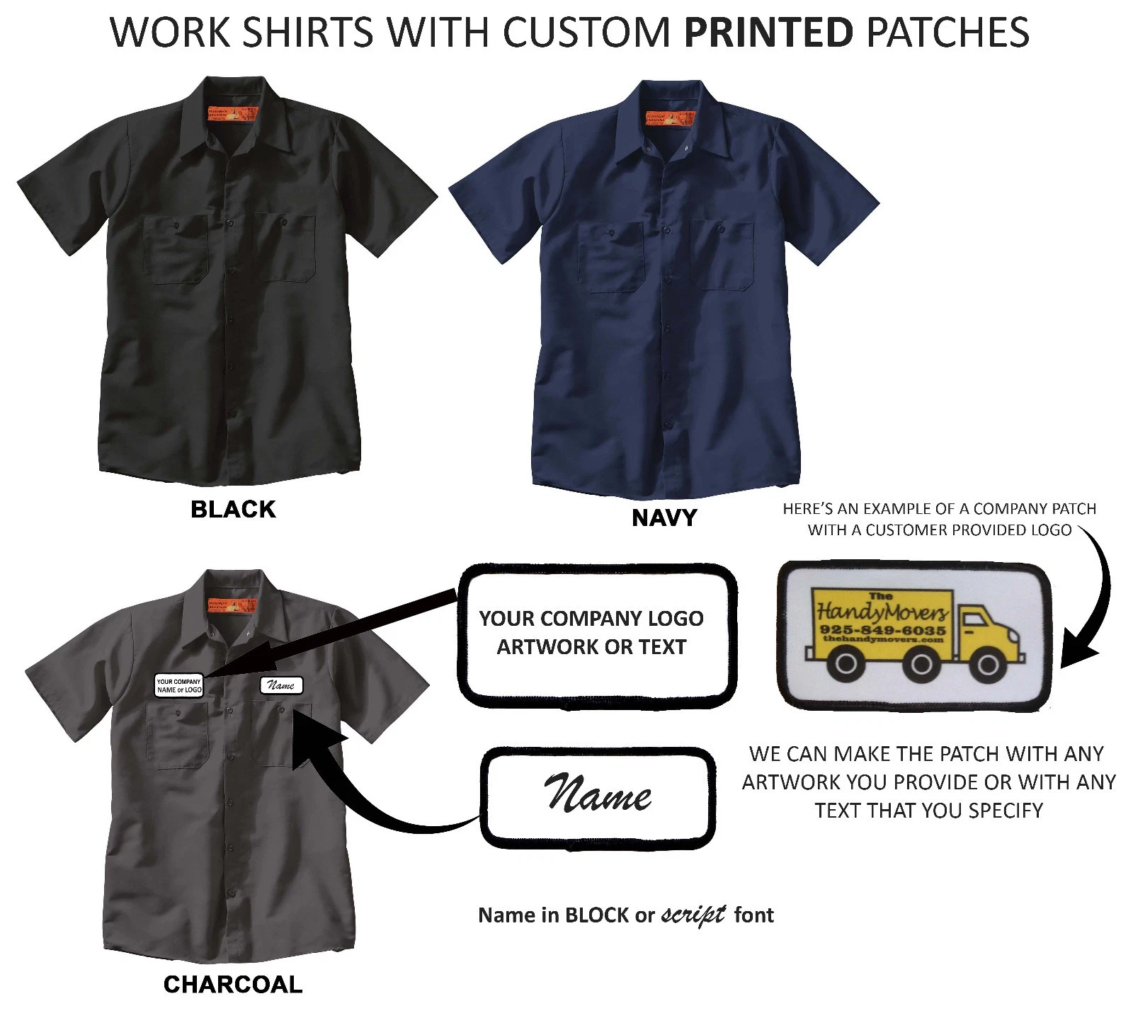 CUSTOM Work Shirt PRINTED Patch YOUR LOGO TEXT Personalized Short Sleeve Uniform
Opens in a new wind