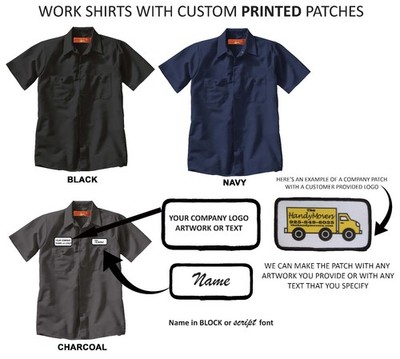 CUSTOM Work Shirt PRINTED Patch YOUR LOGO TEXT Personalized Short Sleeve Uniform