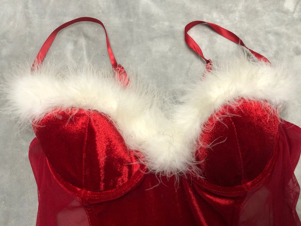 Bata de Navidad roja Secret Treasures Bustier ligas plumas de avestruz L Y2K Foto 4 de 4