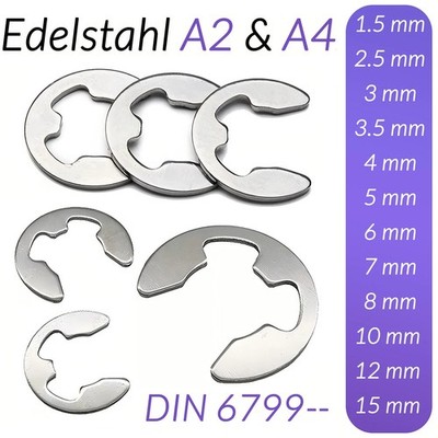 Edelstahl 1.2 bis 15mm E-CLIP Außen Sicherungsring Sprengring für Welle DIN 6799