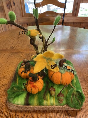 Welcome to Pumpkin Patch. Needle Felted Centerpiece, Display With Pumpkin Pie
