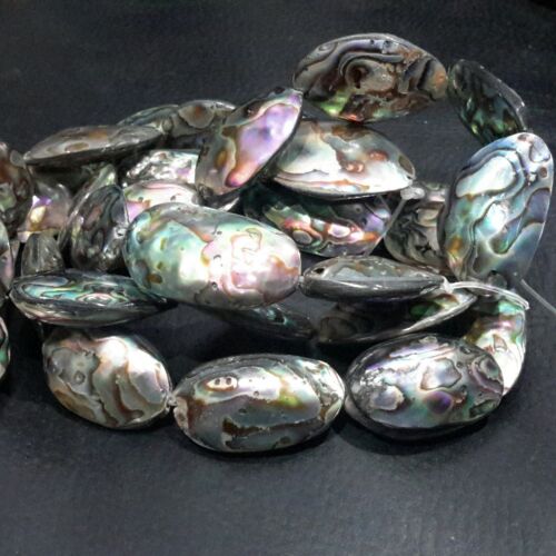 Natural Paua Shell, Double Sided Bead,  25-30x15-18mm, 13- 16pce, Free Post - Foto 1 di 4