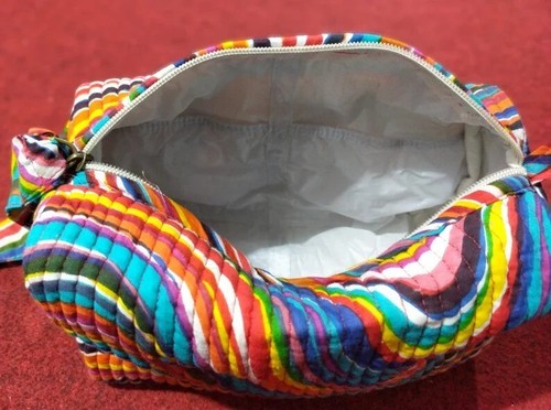 Indian Multi Striped Print Toiletry Bag Unisex Makeup Bags Waterproof 3 Pcs. Set - Picture 3 of 5