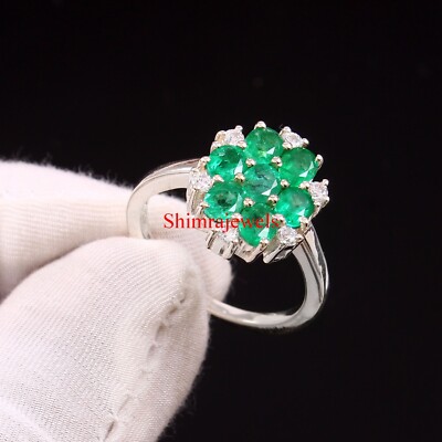 Lab Grown Emerald Gemstone With 18k White Gold Plated Silver Women's Ring #586