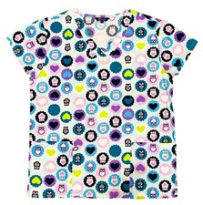 Womens Fashion Medical Nursing Scrub Tops Owl Heart 2XL