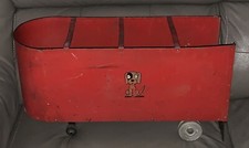 Vintage Red Pressed Steel And Wood Carrier Trailer, Handmade 22x12x8  