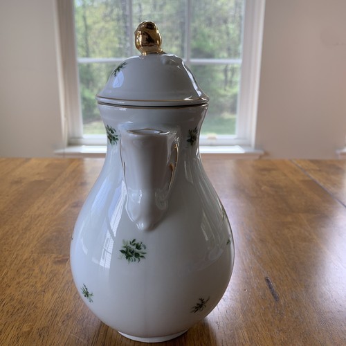Winterling Bavaria Germany Coffee Pot Green Floral Gold Trim - Picture 3 of 14