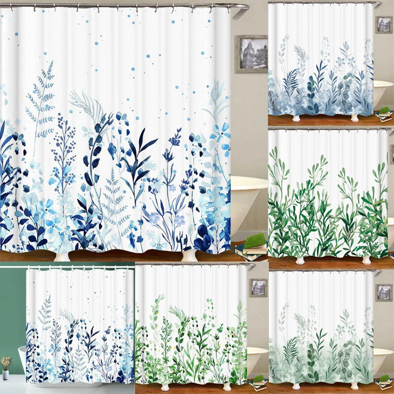 Fabric Shower Curtain Waterproof With Hooks Decor Bathroom Bath Tub Floral Print - Image 2 of 4