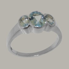 Solid 925 Sterling Silver Natural Aquamarine Womens Trilogy Ring - Sizes 4 to 12