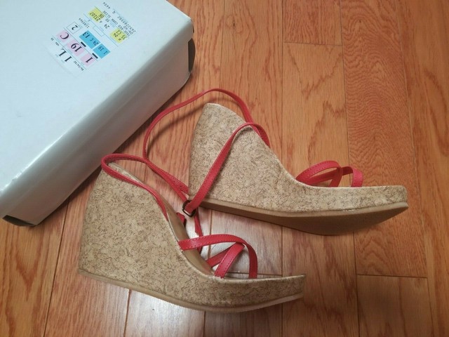 NEWPORT NEWS WOMEN'S TRUE RED CORK WEDGE SANDALS SIZE 6 | eBay