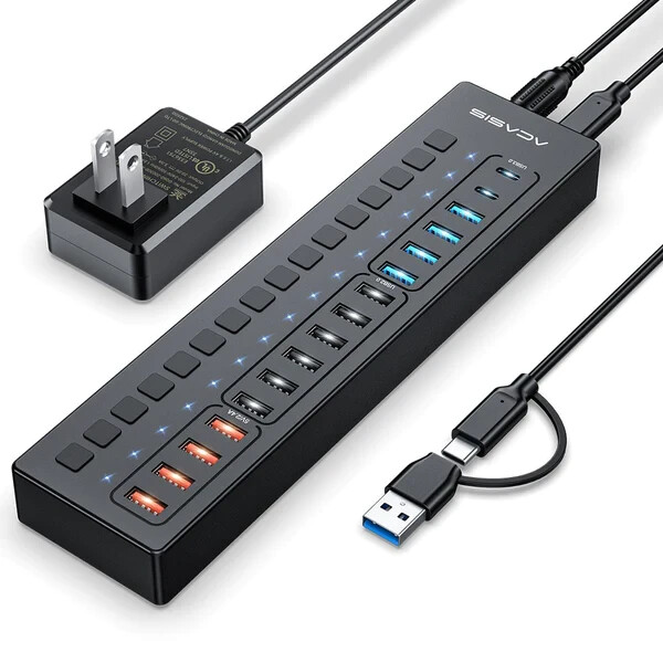 ACASIS Powered USB Hub 16 Ports Hub USB 3.0/2.0 Single Switch 60W Power Adapter