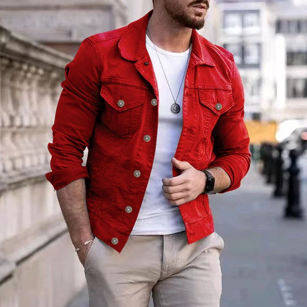 Red jean jacket outfit 2025
