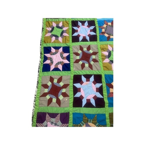 VTG Handmade Quilt Blanket Patchwork Tigers Pinwheel Heirloom (76”x97”?) KING - Picture 12 of 12