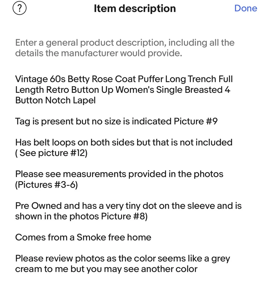 Gabardina acolchada vintage longitud completa Betty Rose bolsillos solapa de 4 botones años 60 gris Foto 2 de 4