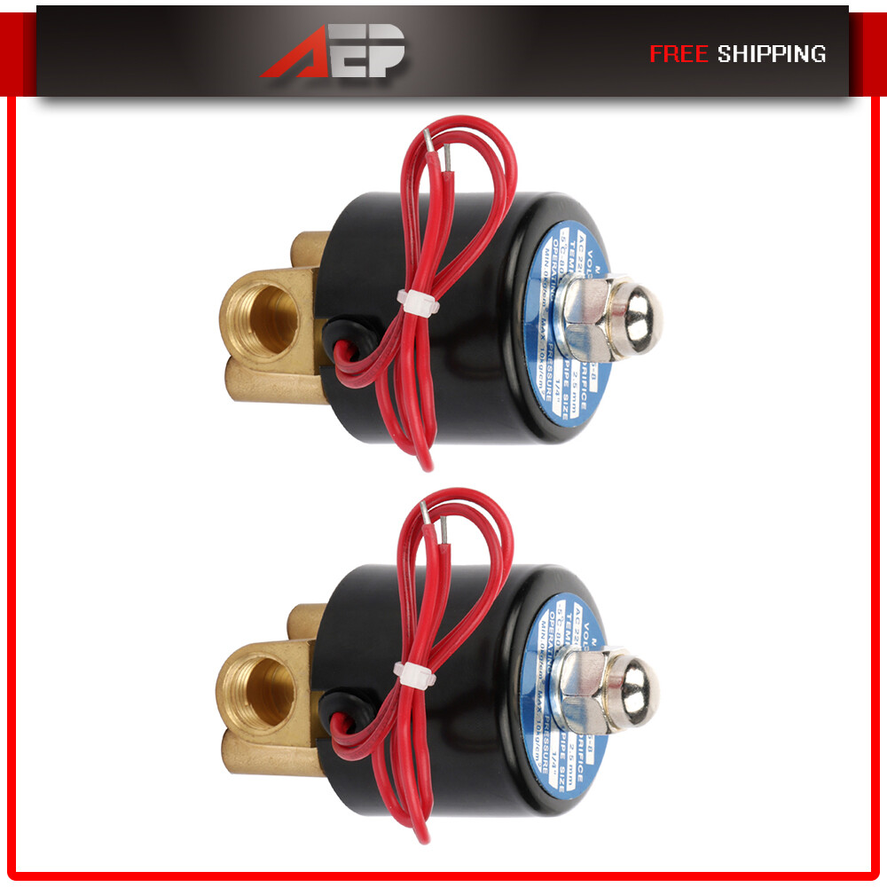 1/4" NPT Air Ride Suspension Valve Electric Solenoid - Brass 12V For Train Horn Or Air Bag Systems - 2 Pack