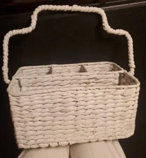 Vtg 4 Section Basket  Wicker Utensil Caddy Divider Holder Caddy Boho or Country 