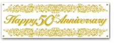50TH WEDDING ANNIVERSARY PARTY SIGN OUTDOOR INDOOR YARD BANNER 5 FOOT, NEW