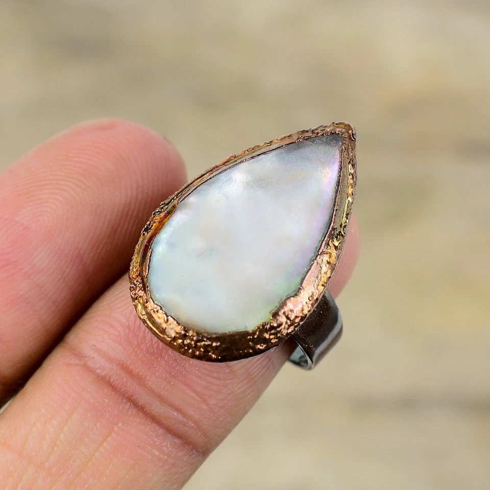 女士日间促销铜珍珠母石承诺婚礼电成型戒指 — 第 4/4 张图片