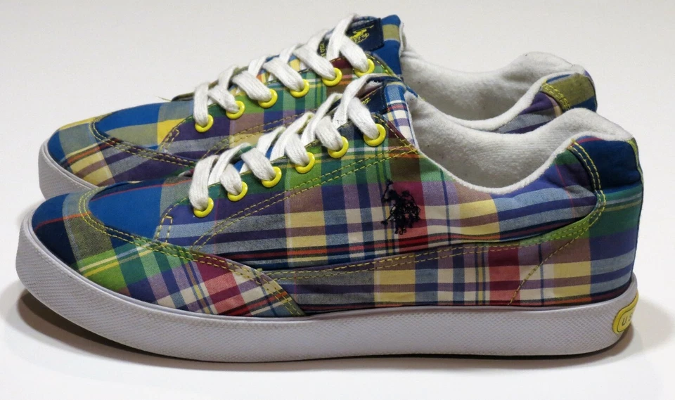Polo Assn. dos EUA Tênis feminino tamanho 11M multicolorido tecido xadrez moda - Imagem 2 de 4