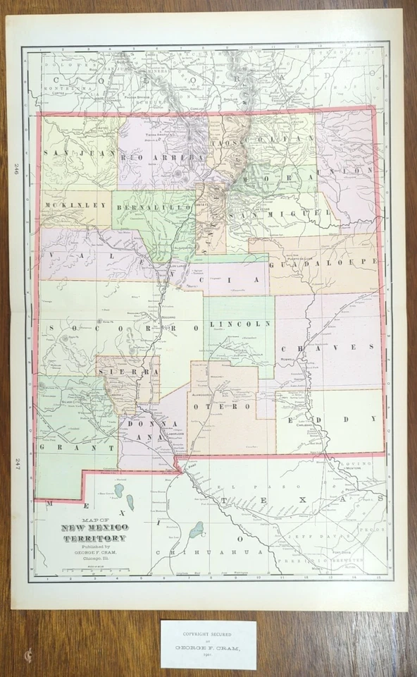 Mapa Vintage 1901 NUEVO TERRITORIO MÉXICO 14"x22" ~ Antiguo Antiguo Original ALBUQUERQUE Foto 2 de 4