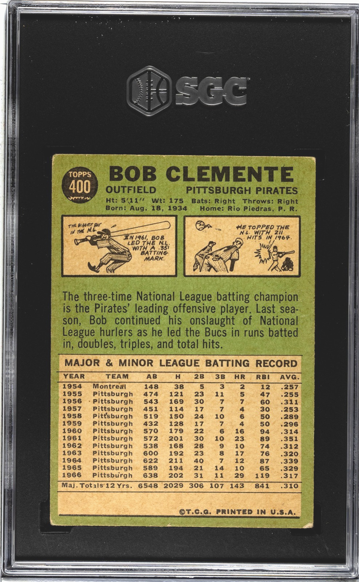 Roberto Clemente 1967 Topps SGC 3.5 Baseball Card Vintage Pirates