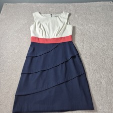 Dress Barn Sleeveless Dress Women Size 6 White Navy Blue Pink Prep Color Block