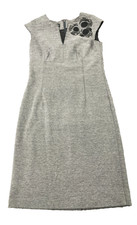 Hobbs London Sz 12 Grey Beaded Sheath Dress Cap Sleeve V-Neck Smart Work Workwea