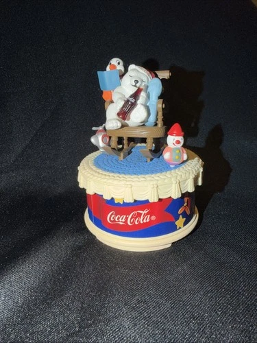 1997 Vintage Coca Cola Polar Bear in Chair Music Box - Works Great!